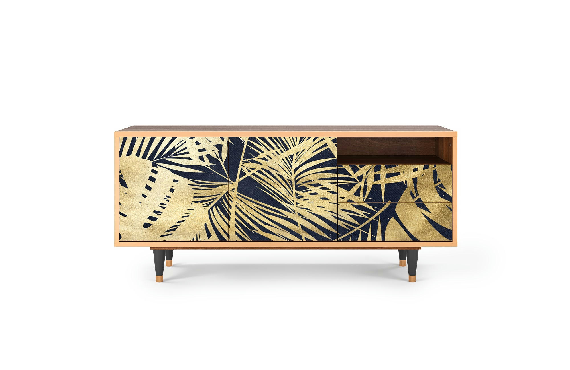 JUNGLE VIBES - Meuble TV  bleu et jaune 2 tiroirs et 2 portes L 125 cm