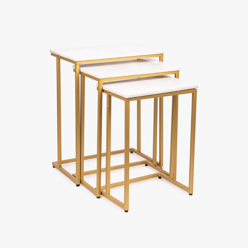 Conjunto de Três Mesas de Apoio com Tampos de Mármore 62x62x40,50 AGRA