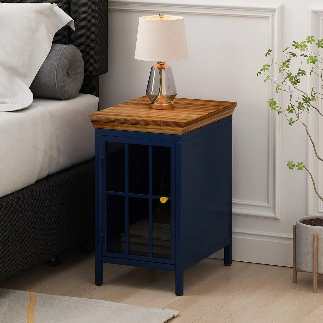 Set of 2 Modern Nightstand with Storage Cabinet & Solid Wood Tabletop