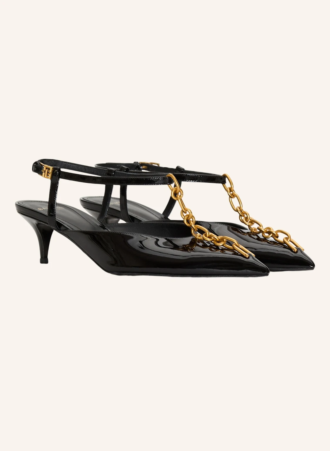 BALMAIN Sync Slingbacks mit Lacklederabsatz und Kette