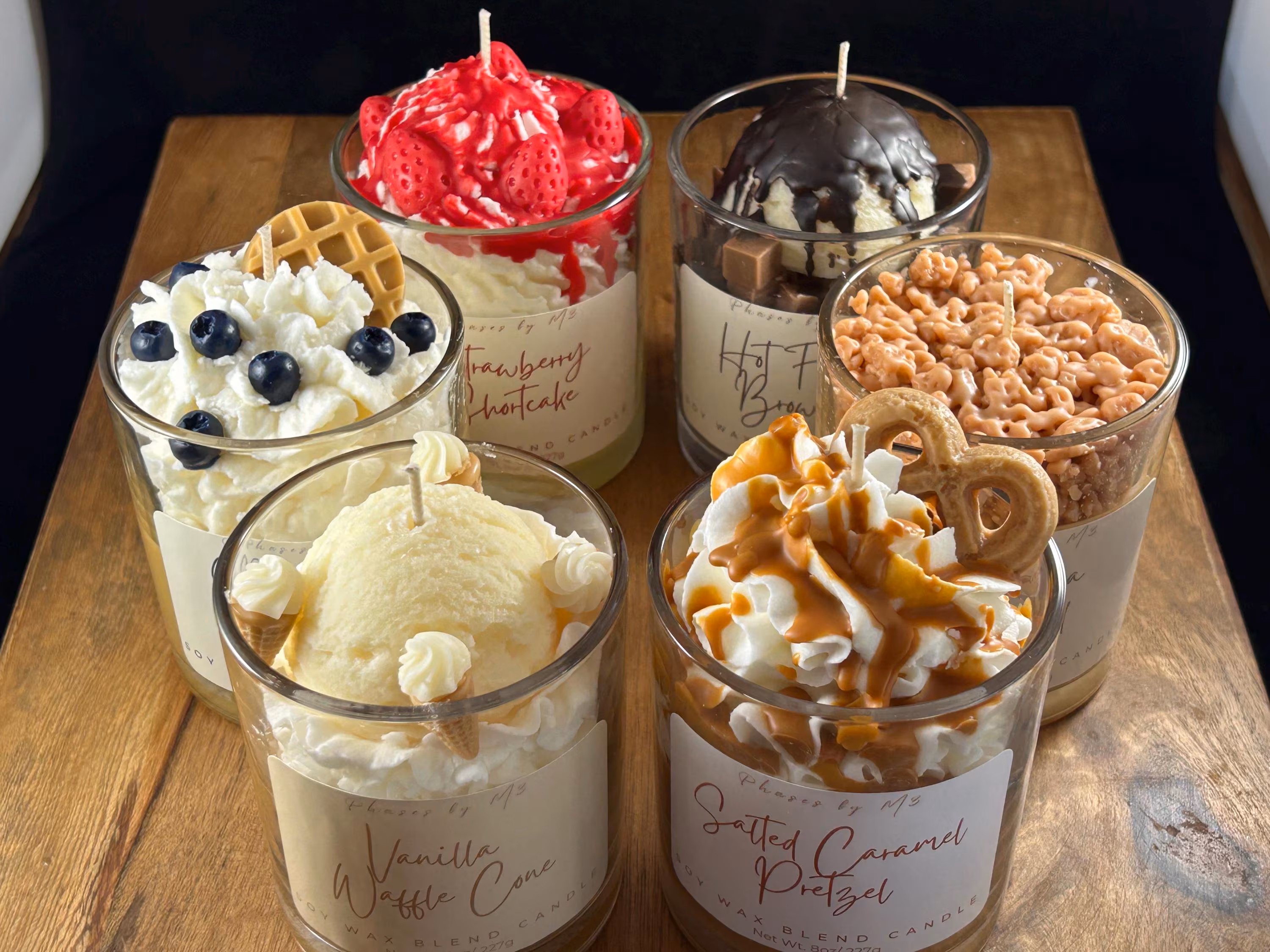 Dessert Candle Collection - Salted Caramel Pretzel/Hot Fudge Brownie/Vanilla Waffle Cone/ Strawberry Shortcake and more!