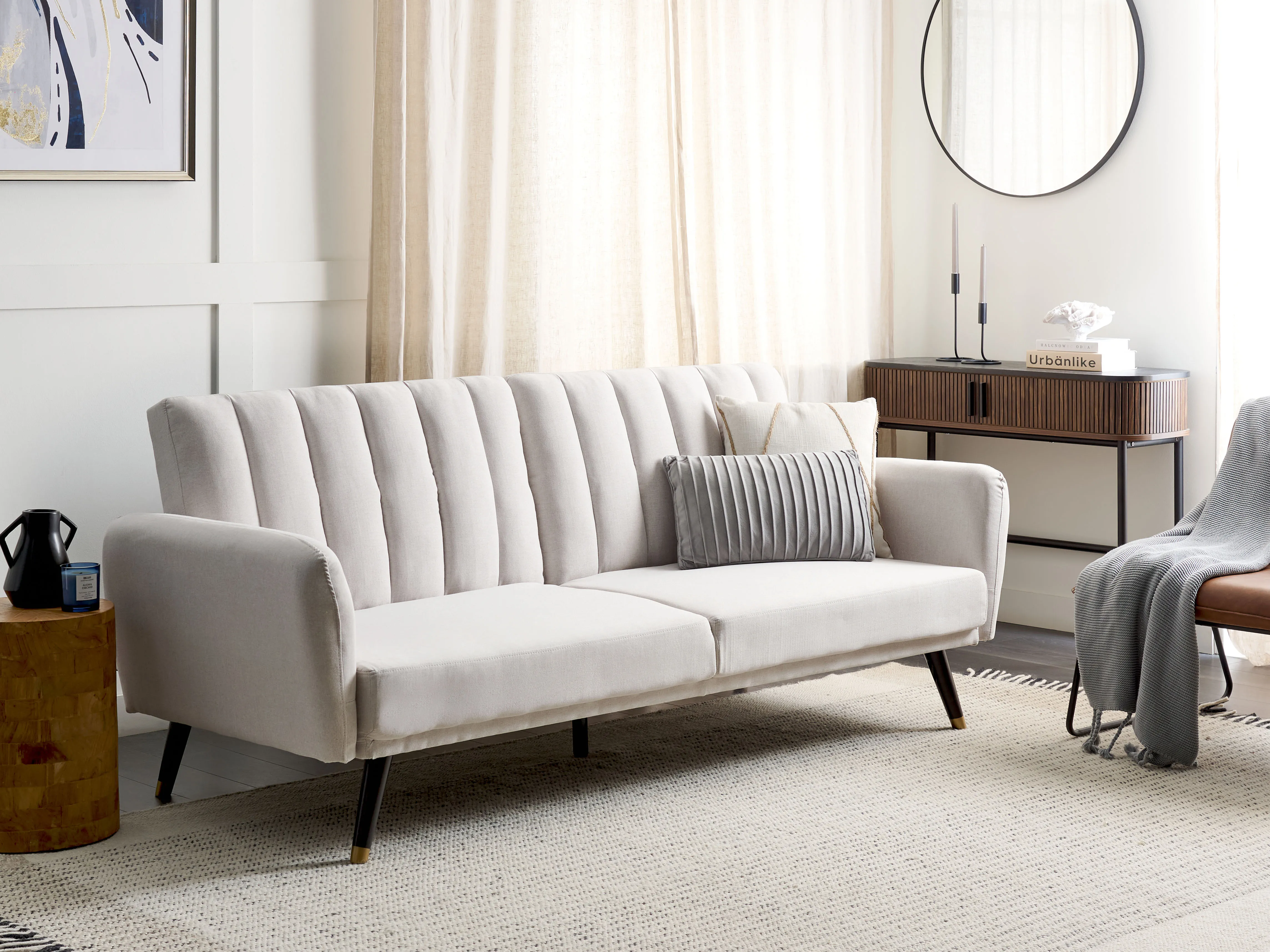 Sofa Bed 3 Seater VIMMERBY Fabric Beige