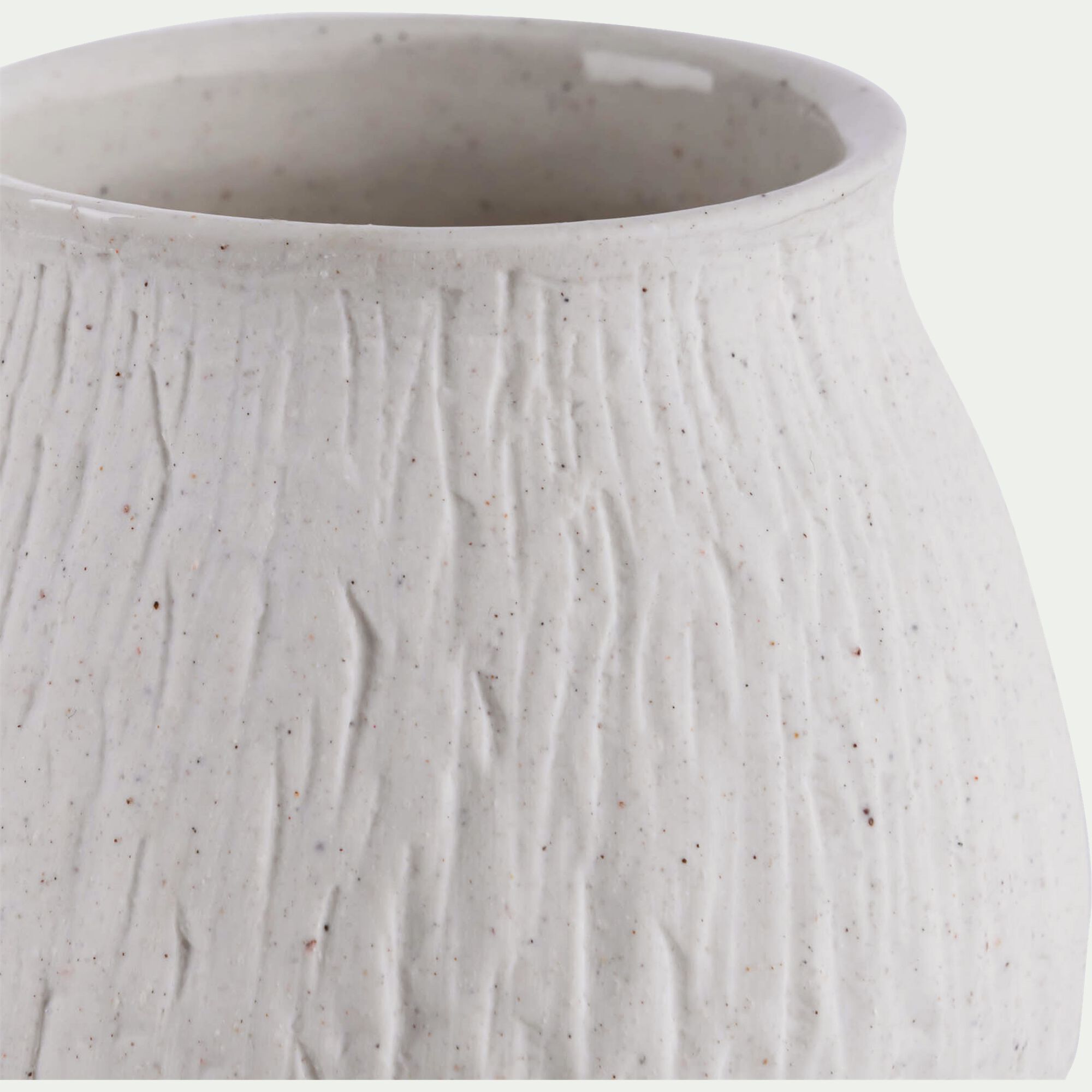 STUDEN - Vase boule en grès strié H10,5cm - blanc