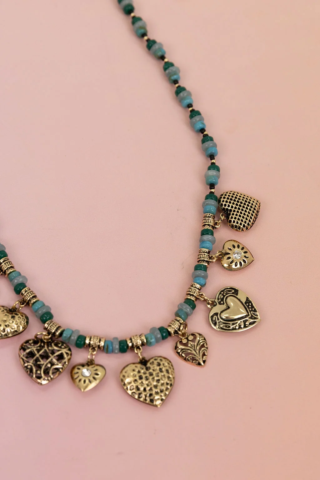 Hearts and Bead Charm Necklace
