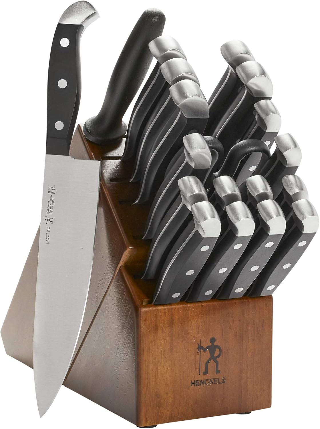 HENCKELS Statement Razor-Sharp 20-Piece Knife Set, Chef, Bread, German Engineered Knife Informed by over 100 Years of Mastery, Brown Block