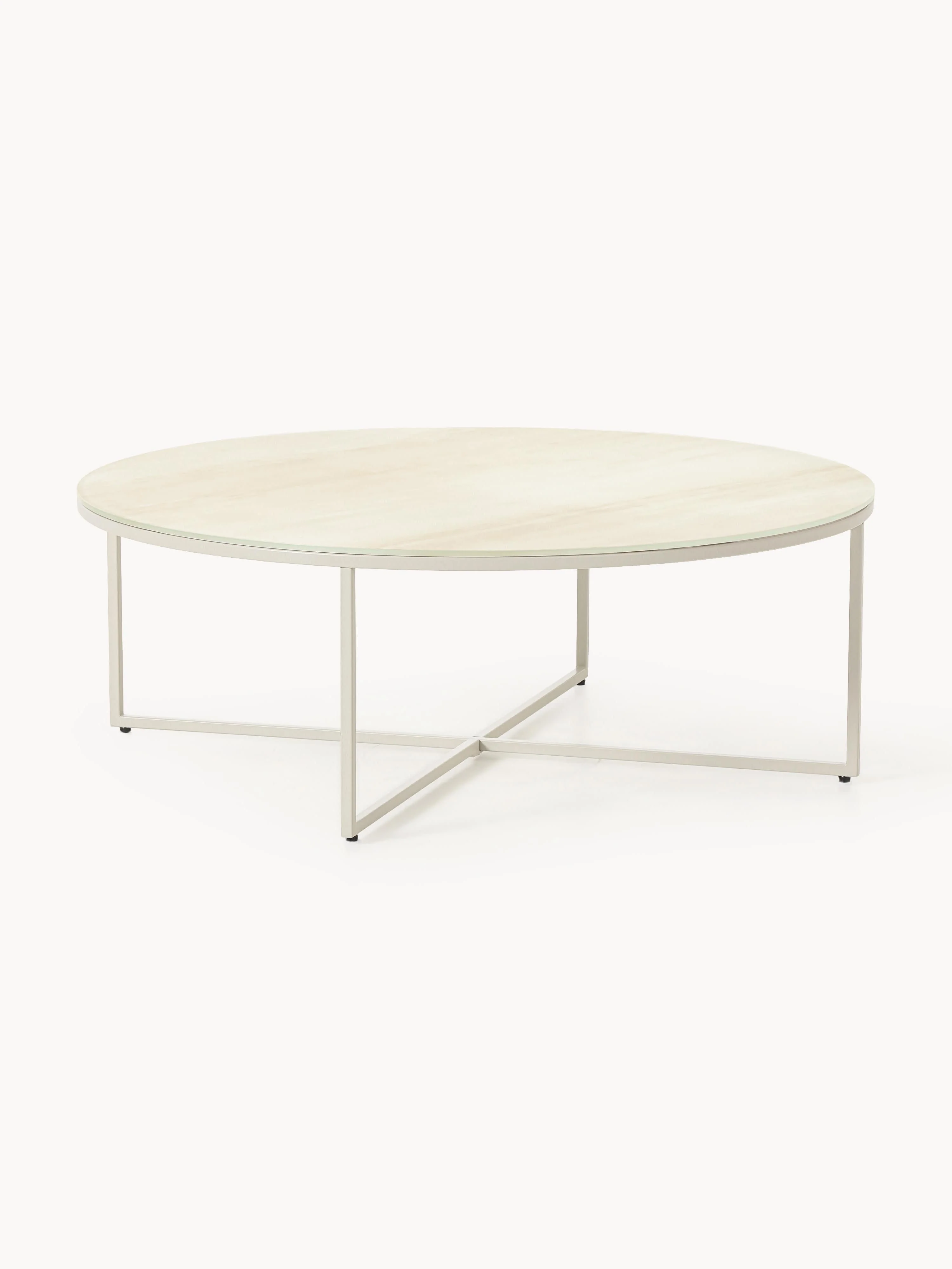 Runder XL-Couchtisch Antigua mit Glasplatte in Marmor-Optik