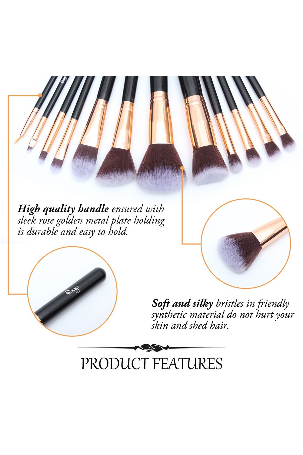 Living and Home 12 Pcs Rose Gold Makeup Brush Set with Makeup Sponge and Brush Egg Gift Set