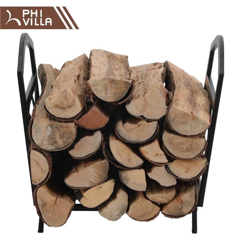 PHI VILLA 17 Inch Small Firewood Log Rack Decorative Indoor/Outdoor Steel Wood Storage Log Rack Wood Holder Circle Design, Black