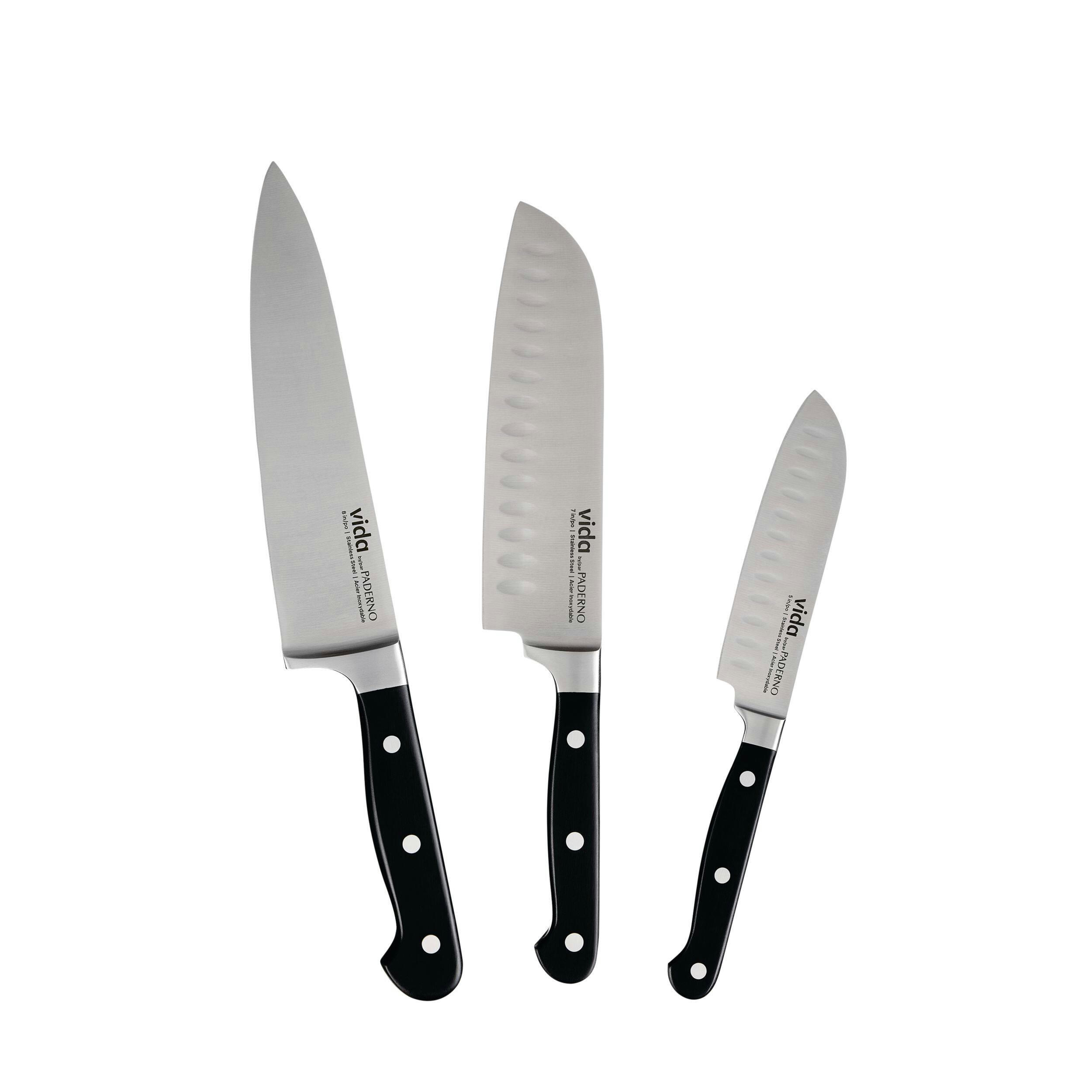 Vida by PADERNO Stainless Steel Triple Rivet Chef's Knife, Ergonomic Grip, 8-in