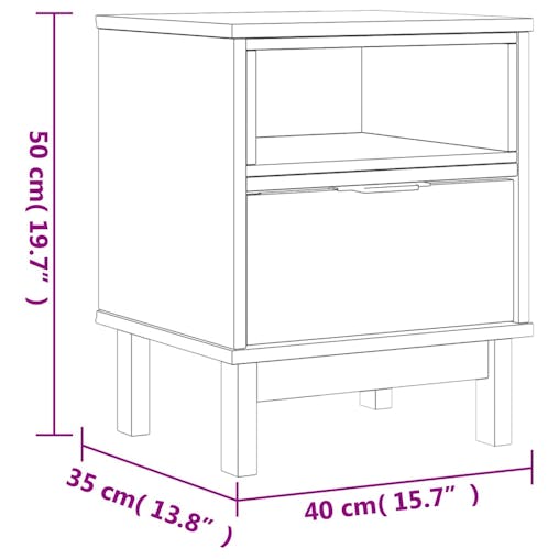 NNEVL Bedside Cabinet FLAM 40x35x50 cm Solid Wood Pine