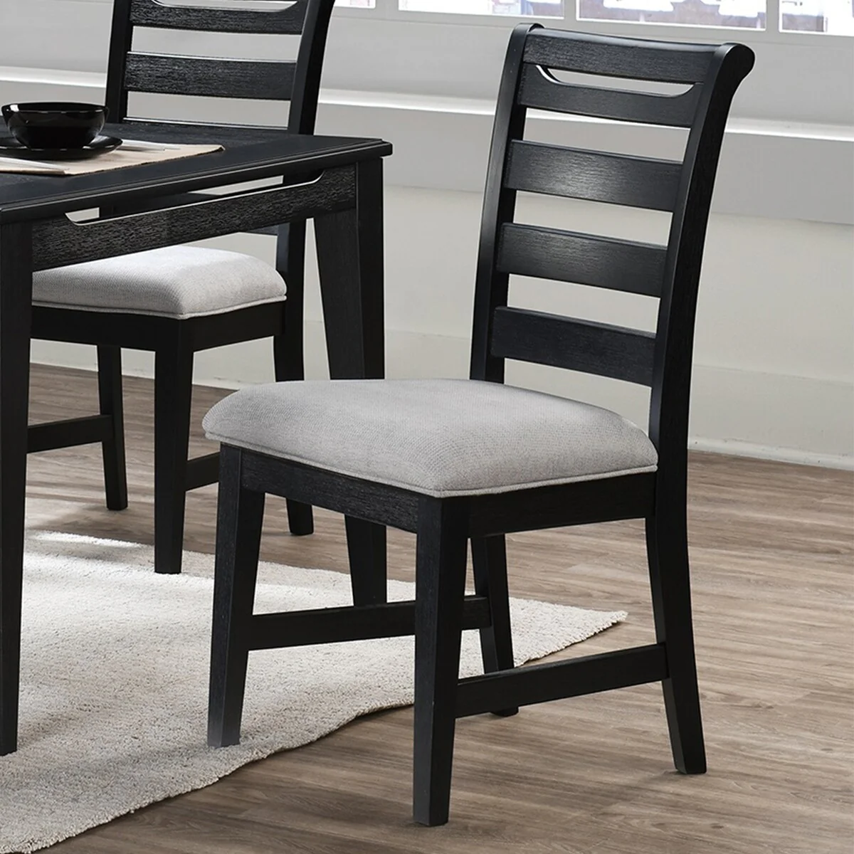 Set of 2 Upholstered Dining Chairs with Ladder-back in Black and Gray