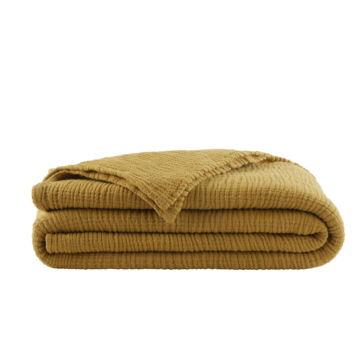 CARESSE - Plaid uni en gaze de coton moutarde 130x170