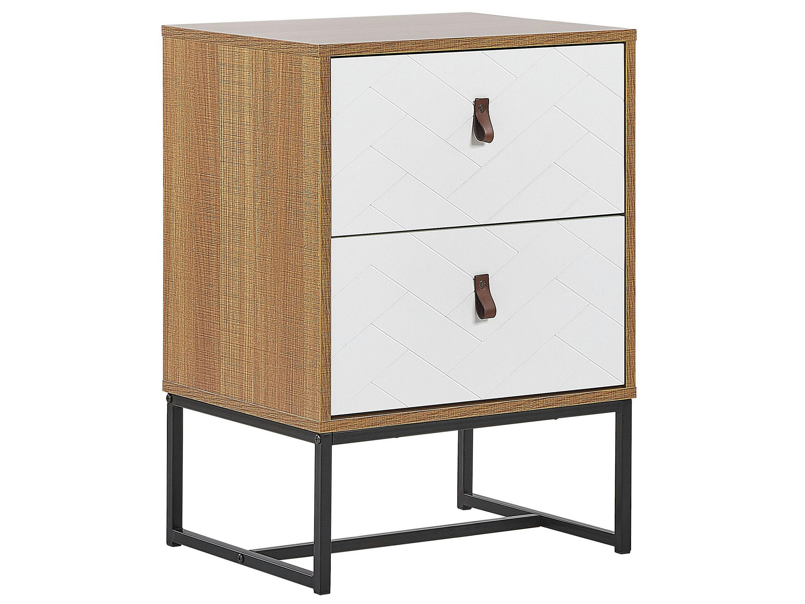 NUEVA - Table de chevet effet bois clair et blanche 2 tiroirs