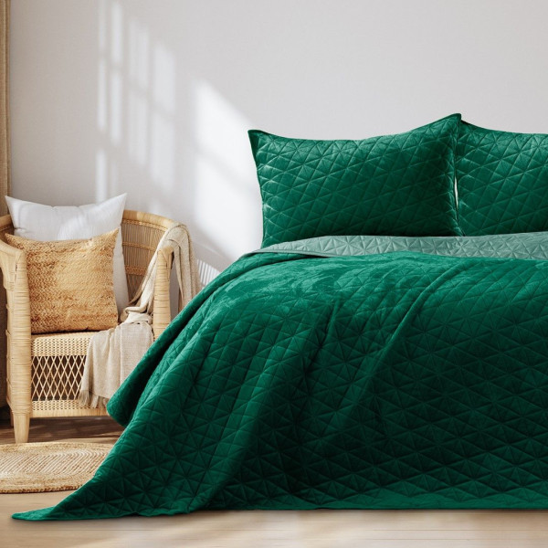 Narzuta na łóżko LAILA Velvetowa 170x210 butelkowa zieleń AmeliaHome