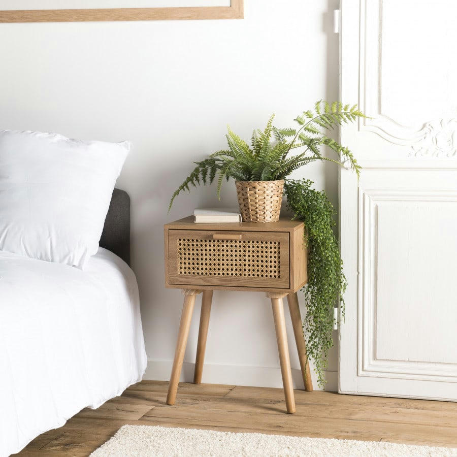 ROMEO - Chevet en pin couleur naturelle 1 tiroir cannage