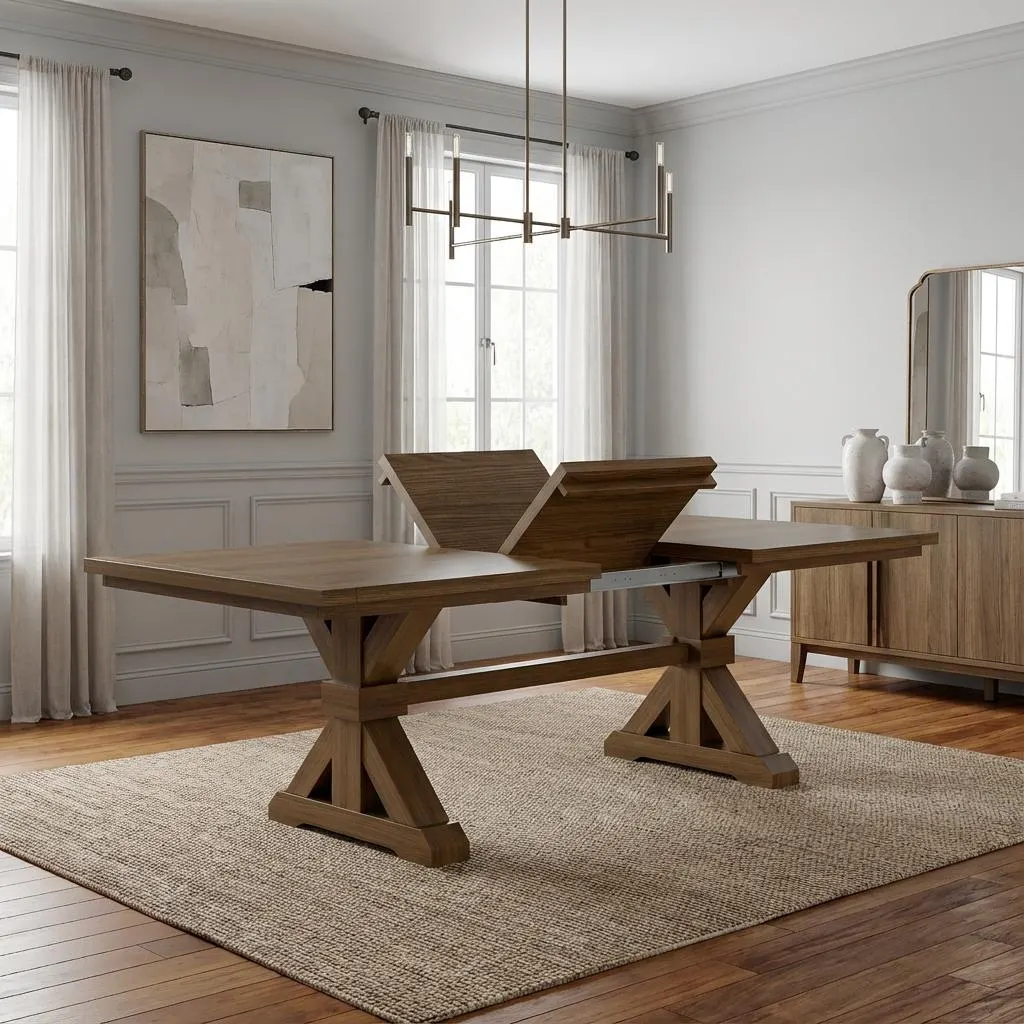 The Viking | Extension Dining Table // Trestle Leg // Farmhouse Dining Room Table // Modern // Rustic // Extendable