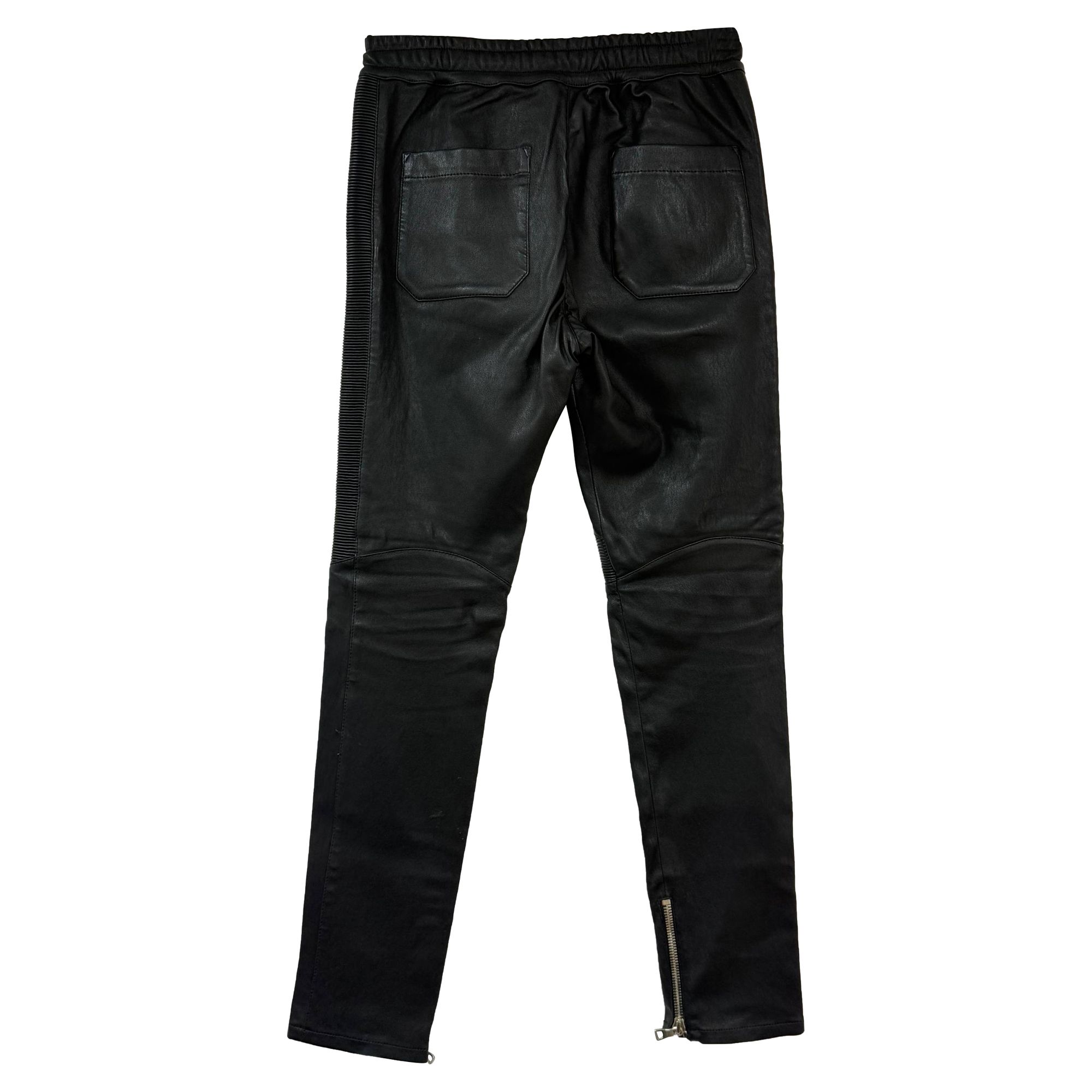 Balmain Preloved Drawstring Trousers in Black Leather