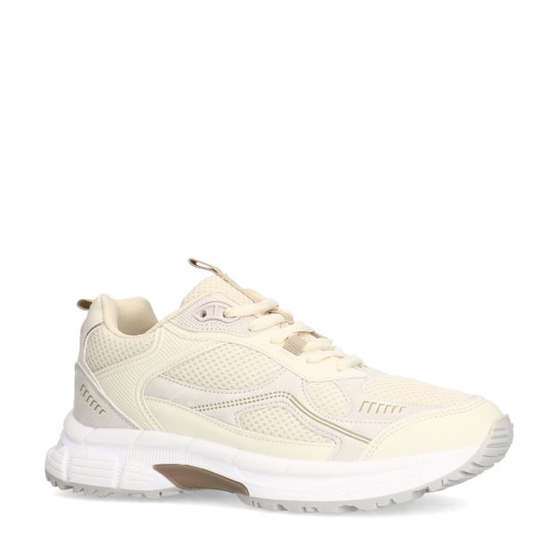 Witte sneakers met beige details