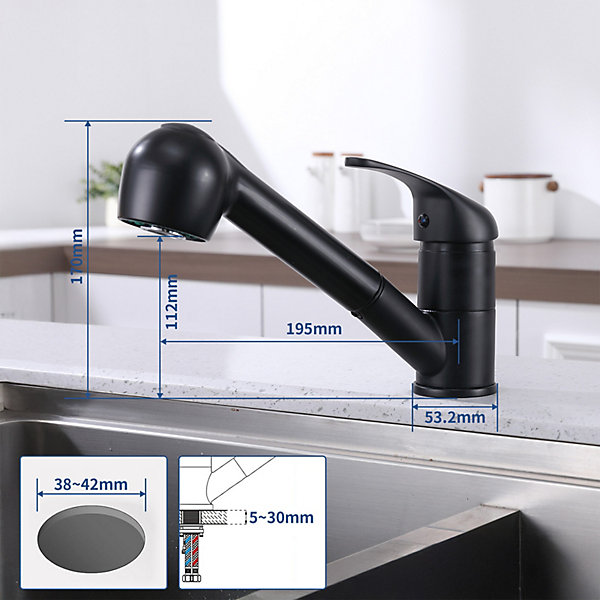 Mitigeur de Cuisine avec Douchette Extractible Noir, Robinet Cuisine avec 2 Jets aux Choix , Robinetterie en Acie Haute Qualité