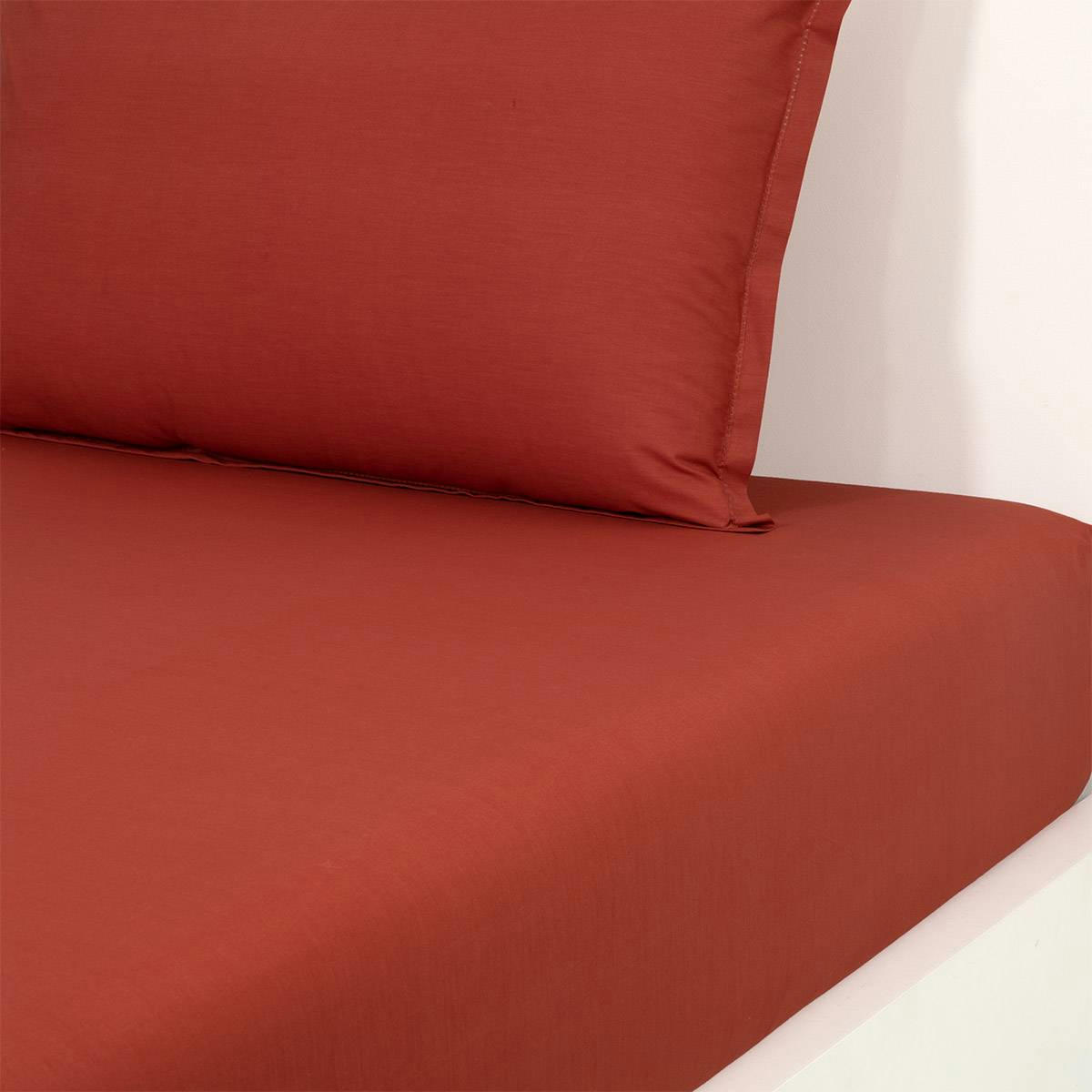 ALCOVE - Drap housse pour lit articulé en percale de coton rouge 180 x 200 cm
