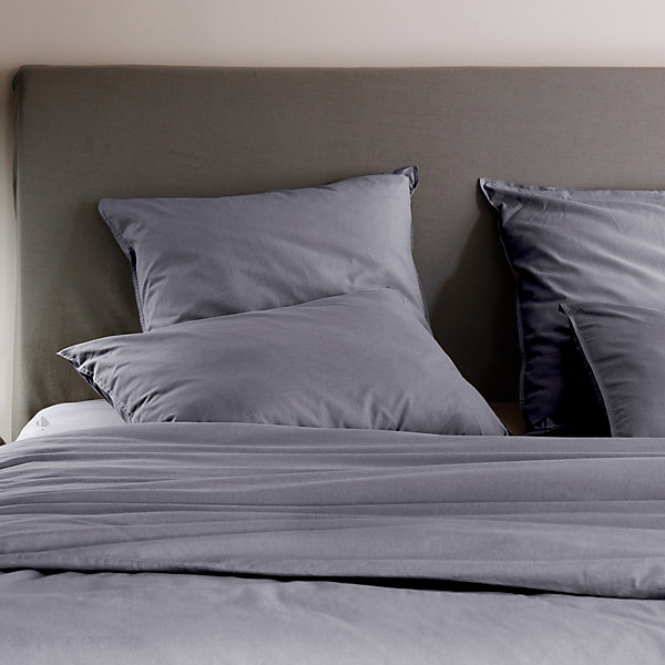 Drap housse PALACE pur coton lavé 160x200 cm bonnet 35 cm uni gris brume