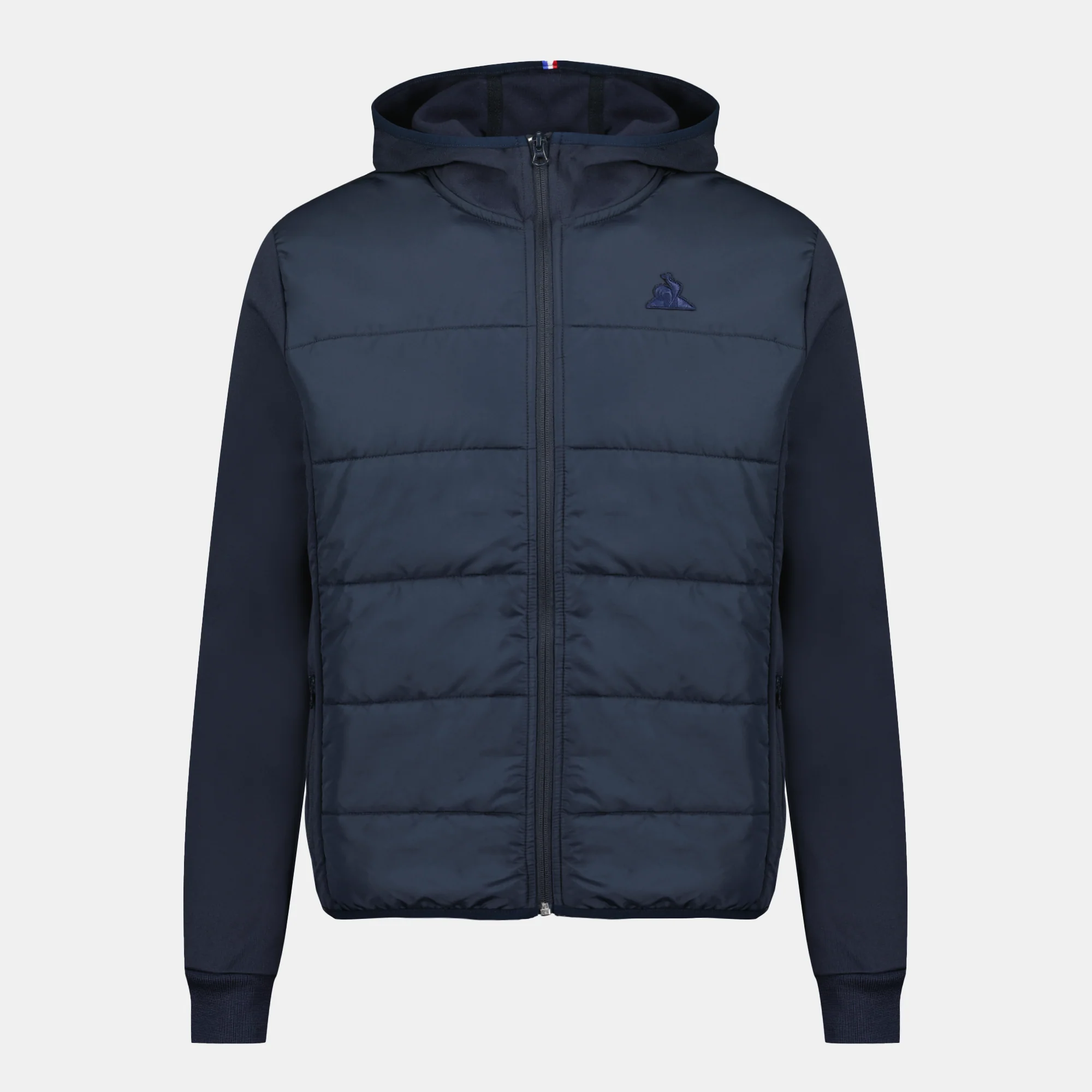 Veste zippée Essentiel bi-matière matelassée avec manches, capuche et empiècements en double face