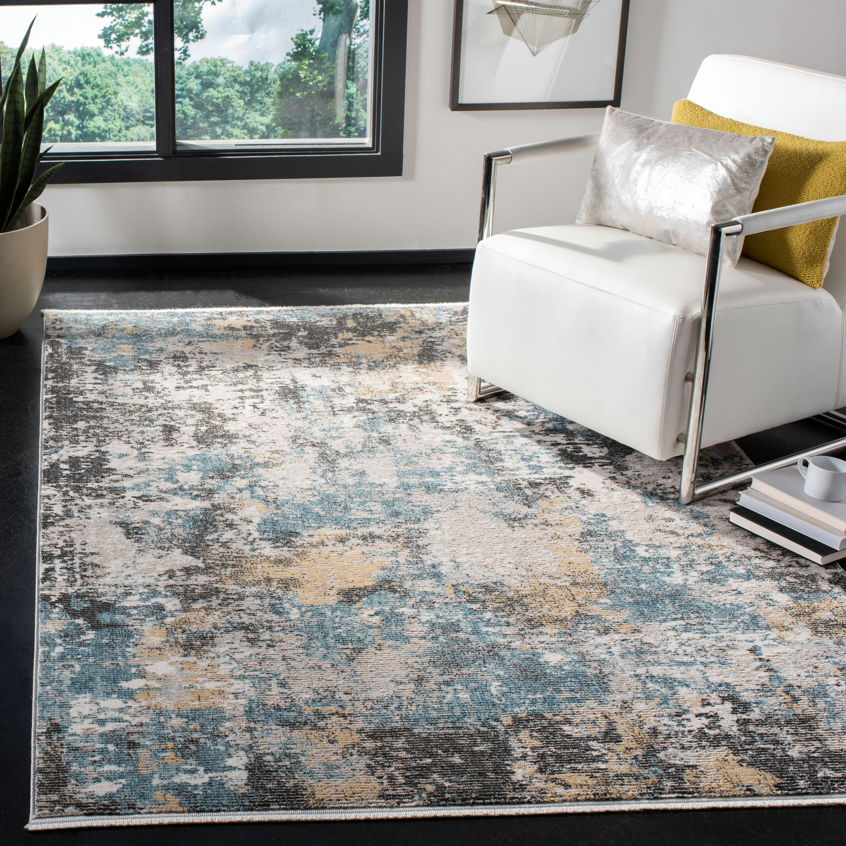 SHIVAN - Tapis de salon interieur en gris & bleu, 160 x 229 cm