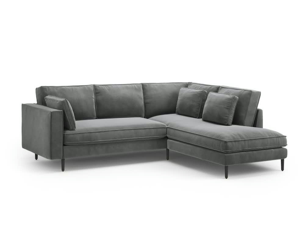 ALEXIS - Canapé d'angle 5 places en velours gris clair