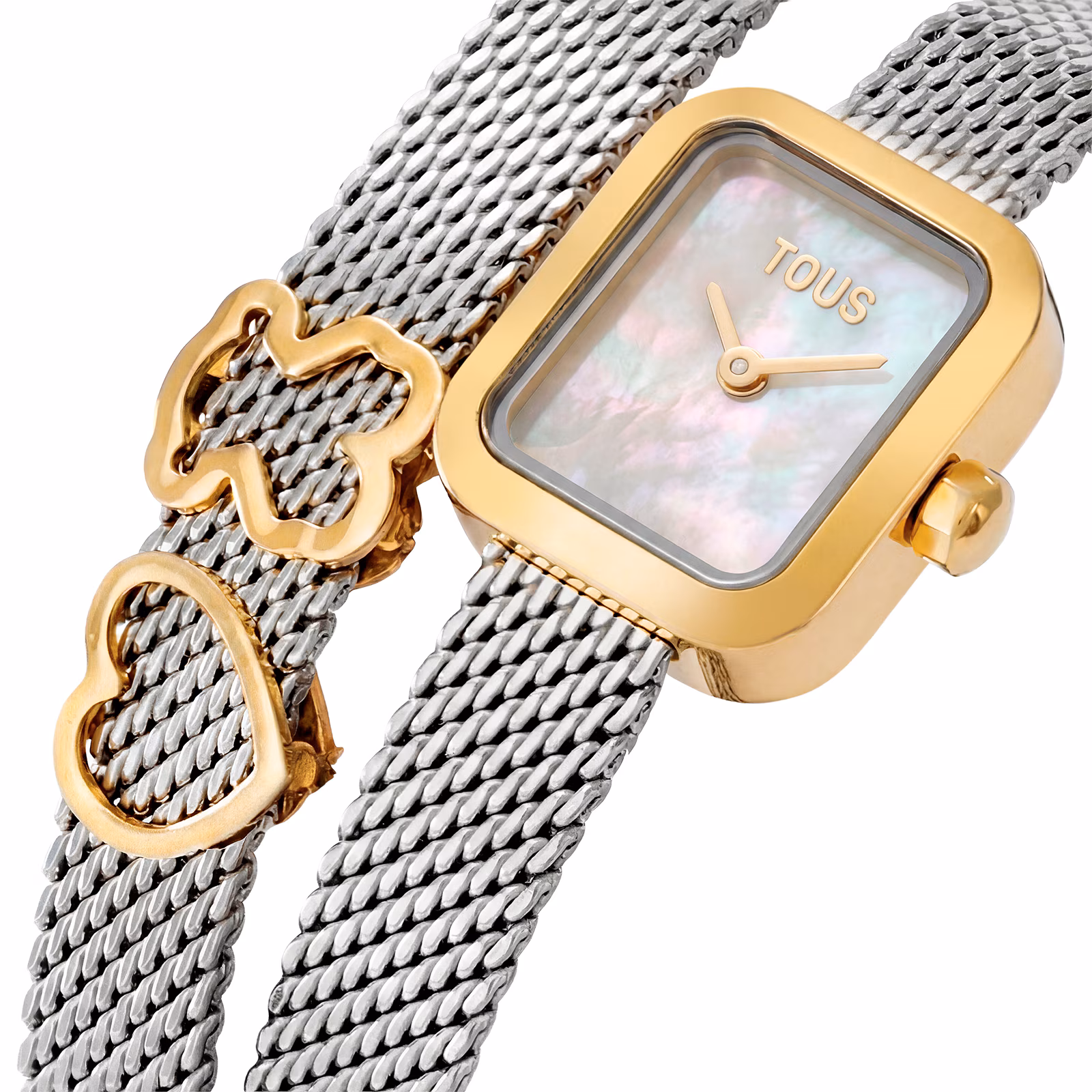 Reloj analógico con brazalete de acero con motivo, acero dorado y esfera de nácar ICON TIME EMBRACED