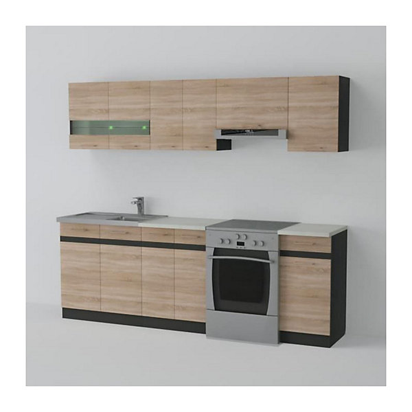 JUNONA Cuisine complete avec eclairage LED et plan de travail L 2m40 - Decor chene sonoma