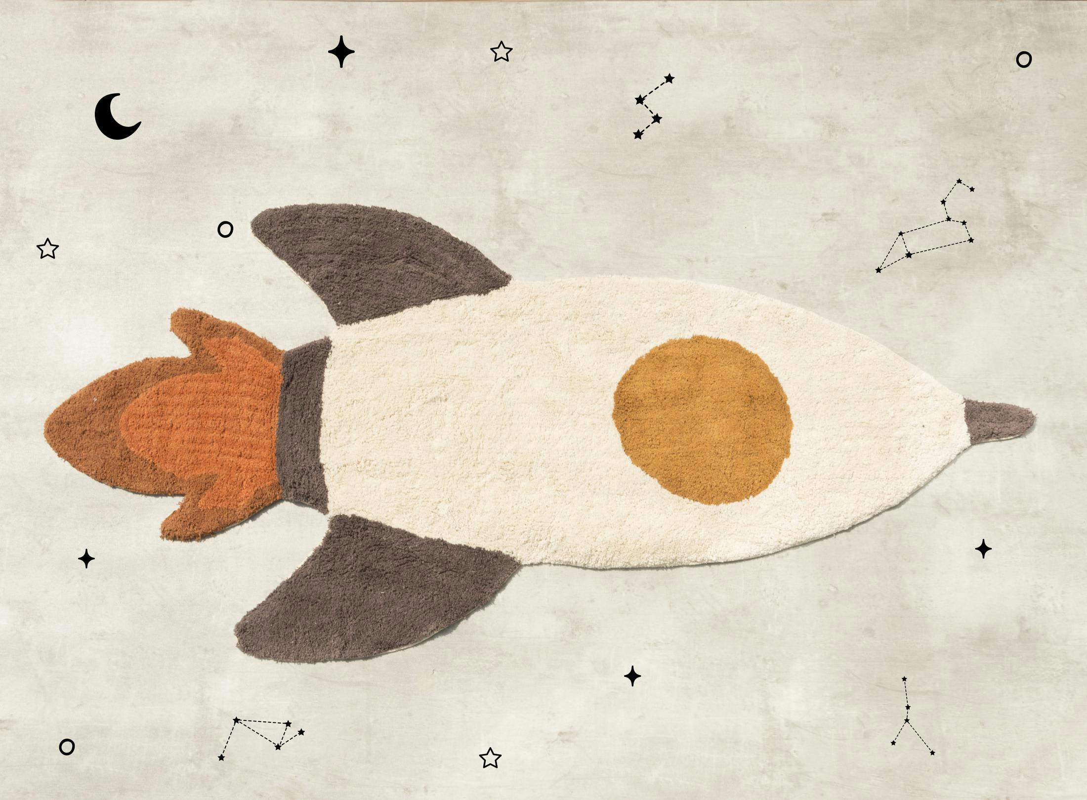 ROCKET RUG L - Tapis enfant coton forme de fusée L