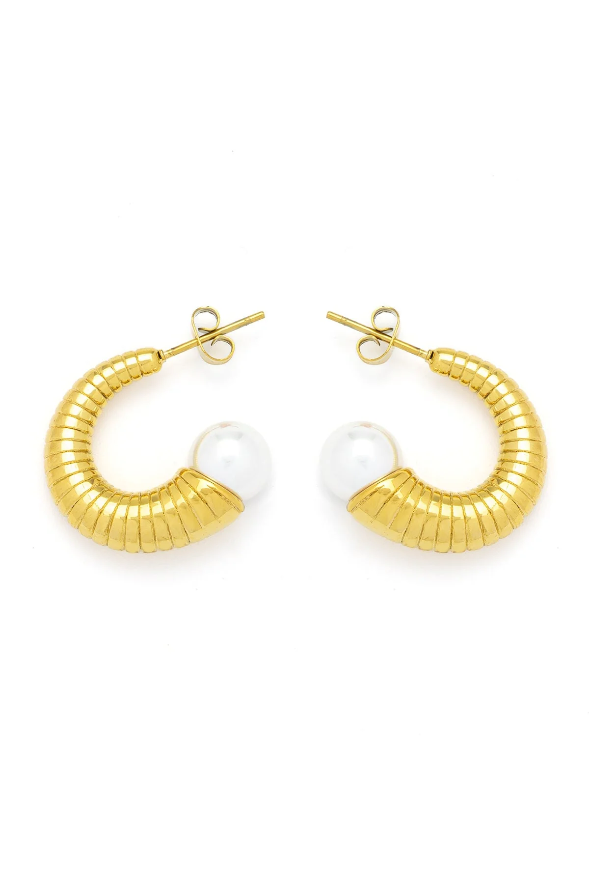 Faux Pearl Gold Hoops