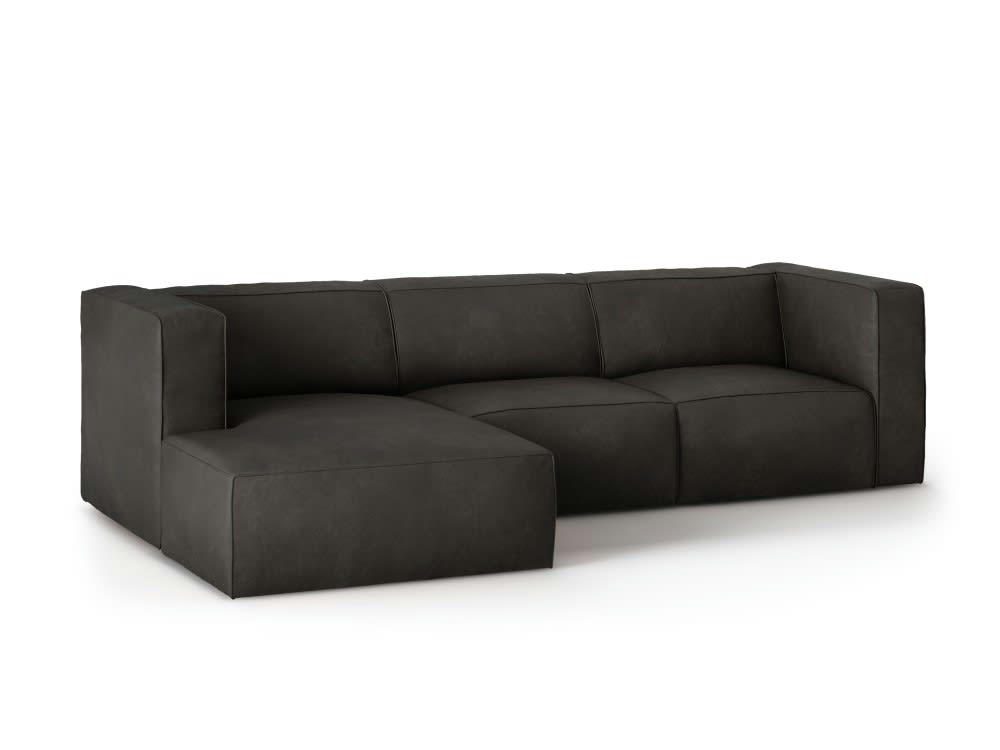 MUSE - Canapé d'angle 5 places en cuir noir