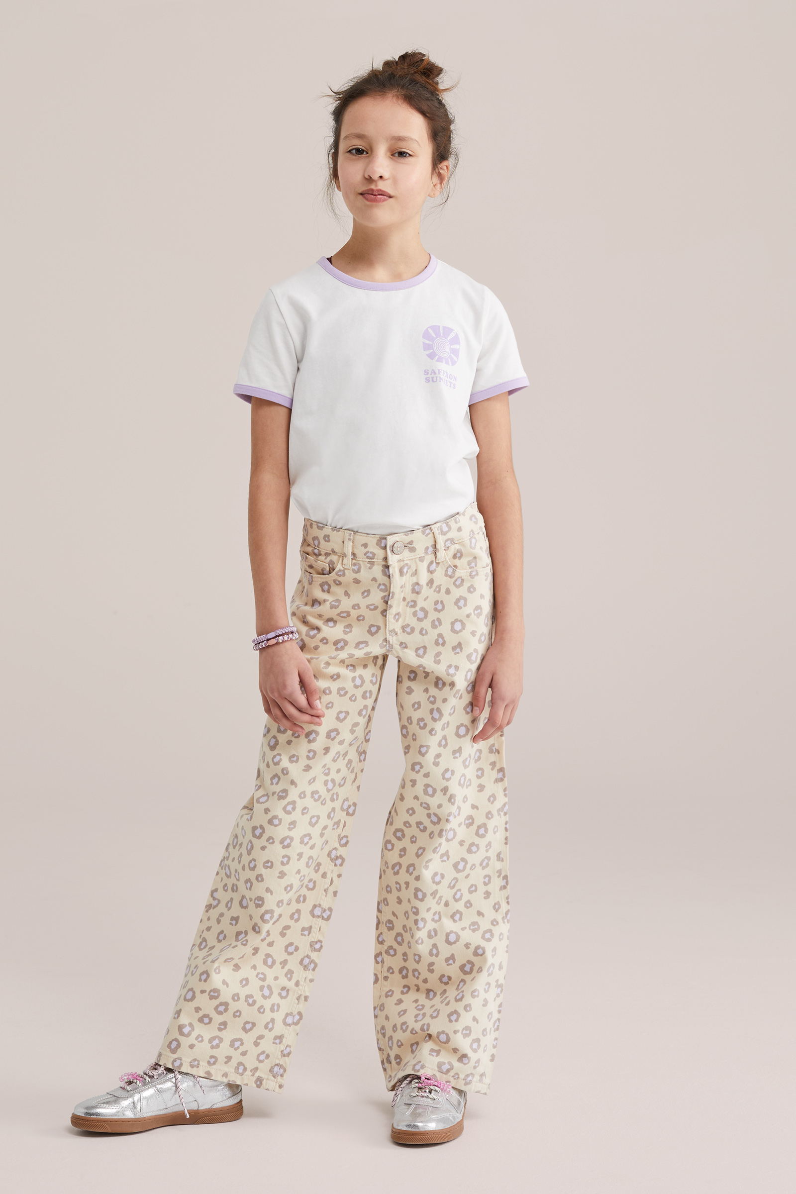 Meisjes wide leg broek met luipaardprint