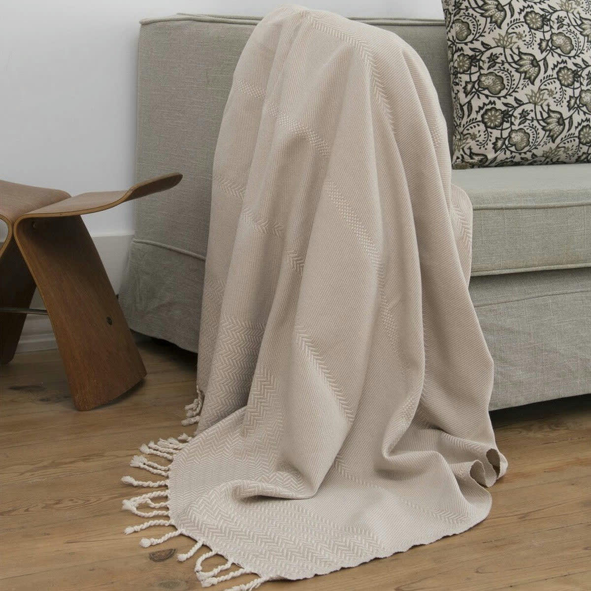 OSLO - Plaid coton  160x250 taupe clair