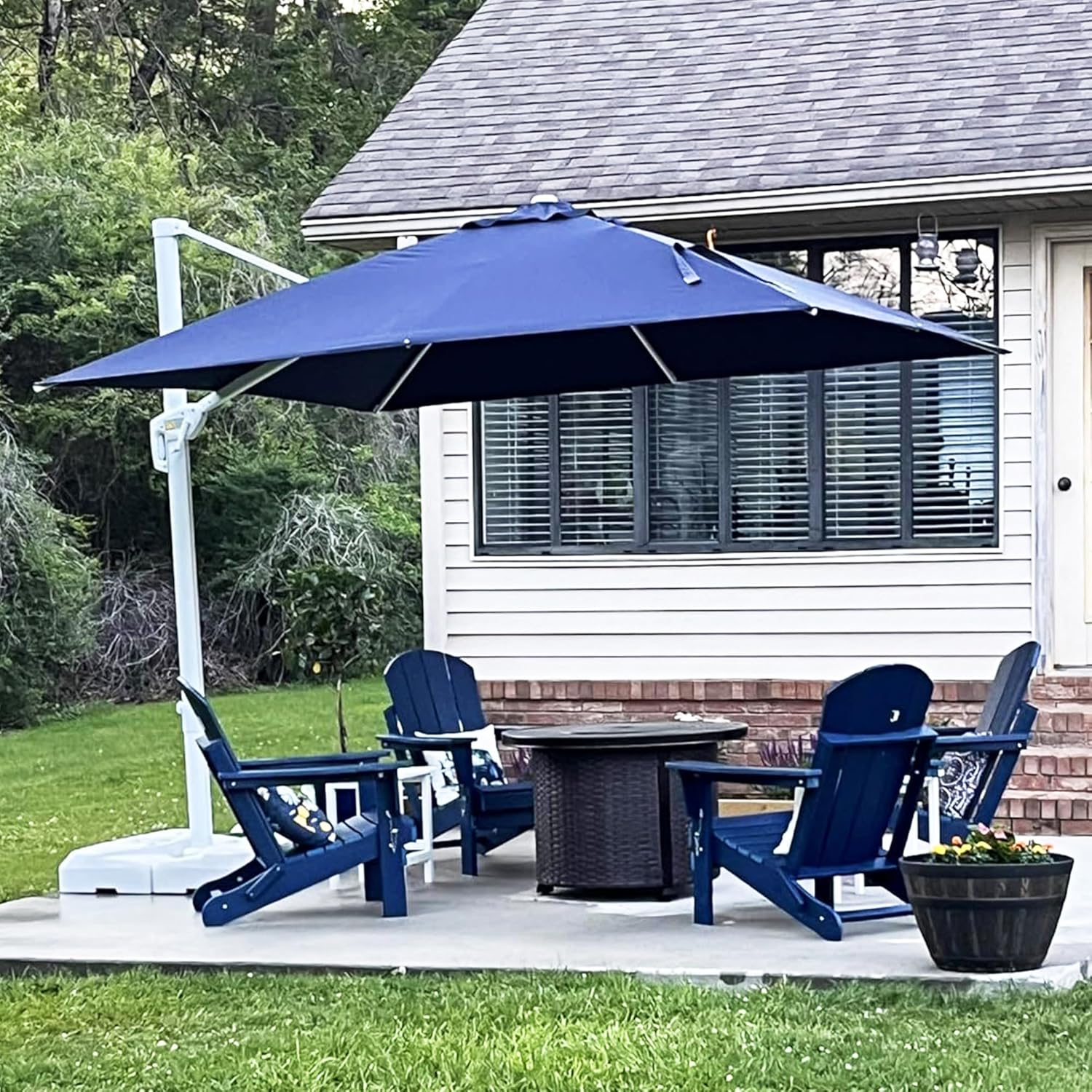 PURPLE LEAF 10 FT Patio Umbrella White Cantilever Umbrella Aluminum Square Outdoor Offset Umbrella Hanging Windproof with 360° Rotation for Garden Deck Pool, Navy Blue