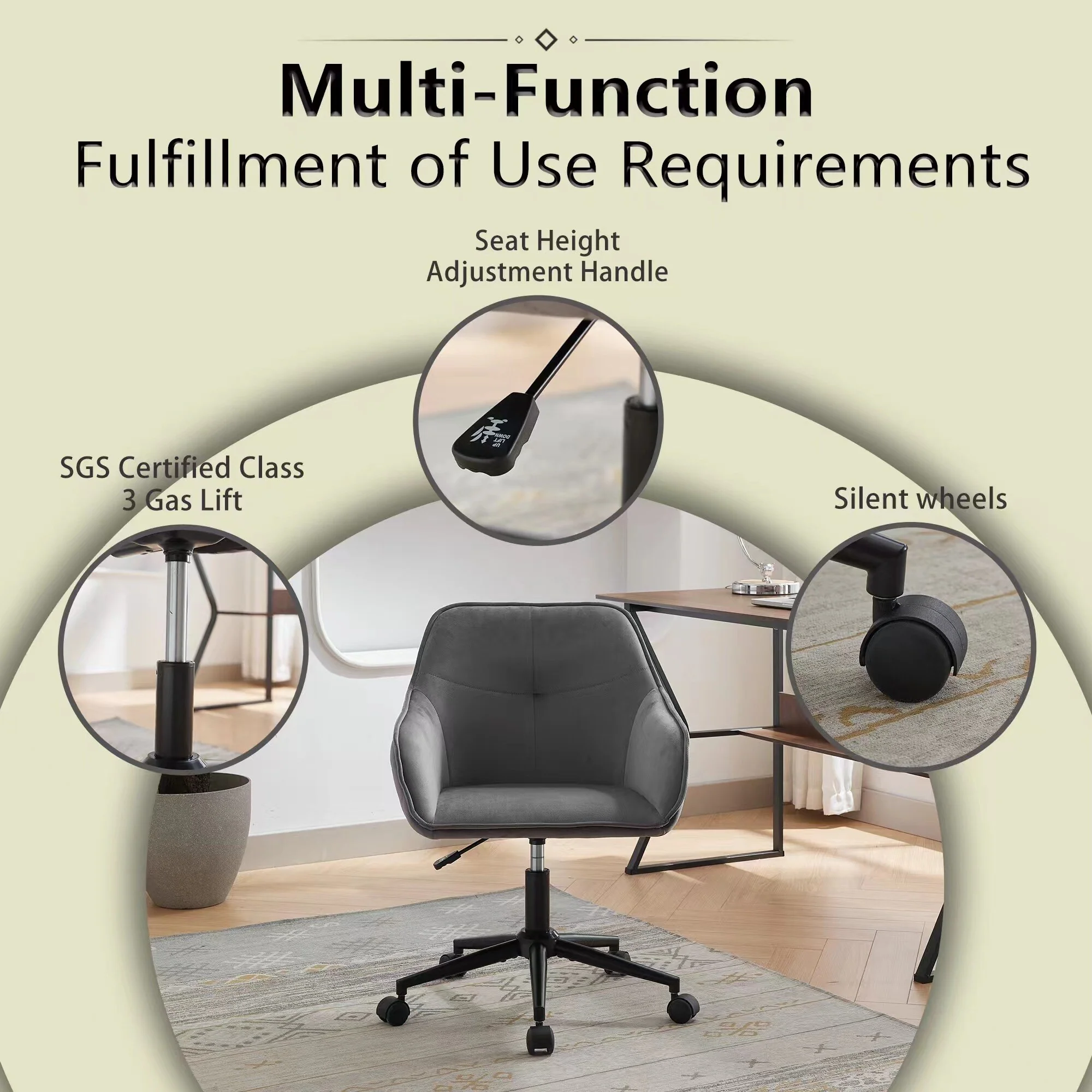 Velvet Office Desk Chair, Modern Home Desk Chair with Wheels, Vanity Chairs for Living Room, Bedroom