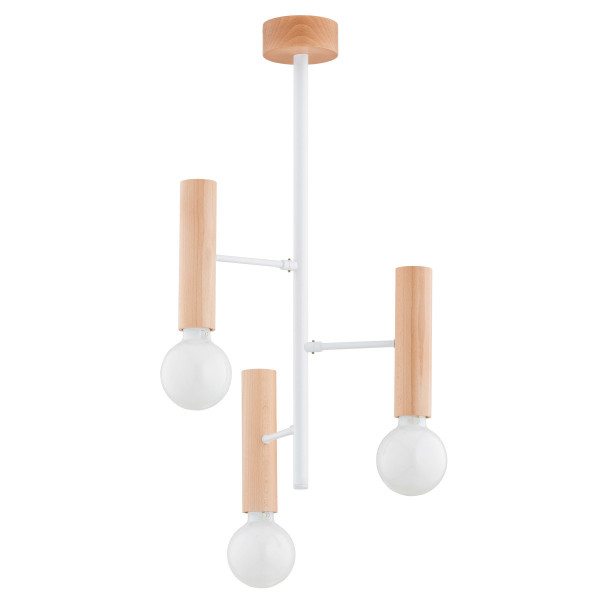 Lampa wisząca jasne drewno-biała FLARA 3xE27x15W wym: 67x37x37 cm Alfa