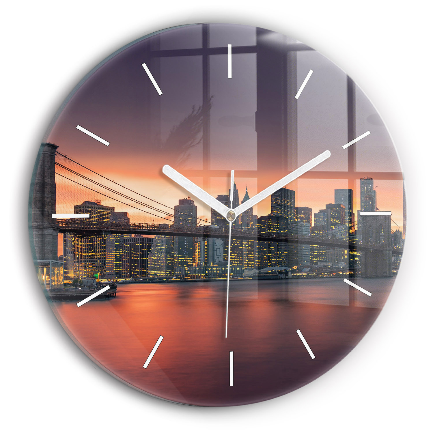 Zegar ze szkła ścienny Nowym Jorku East River fi30