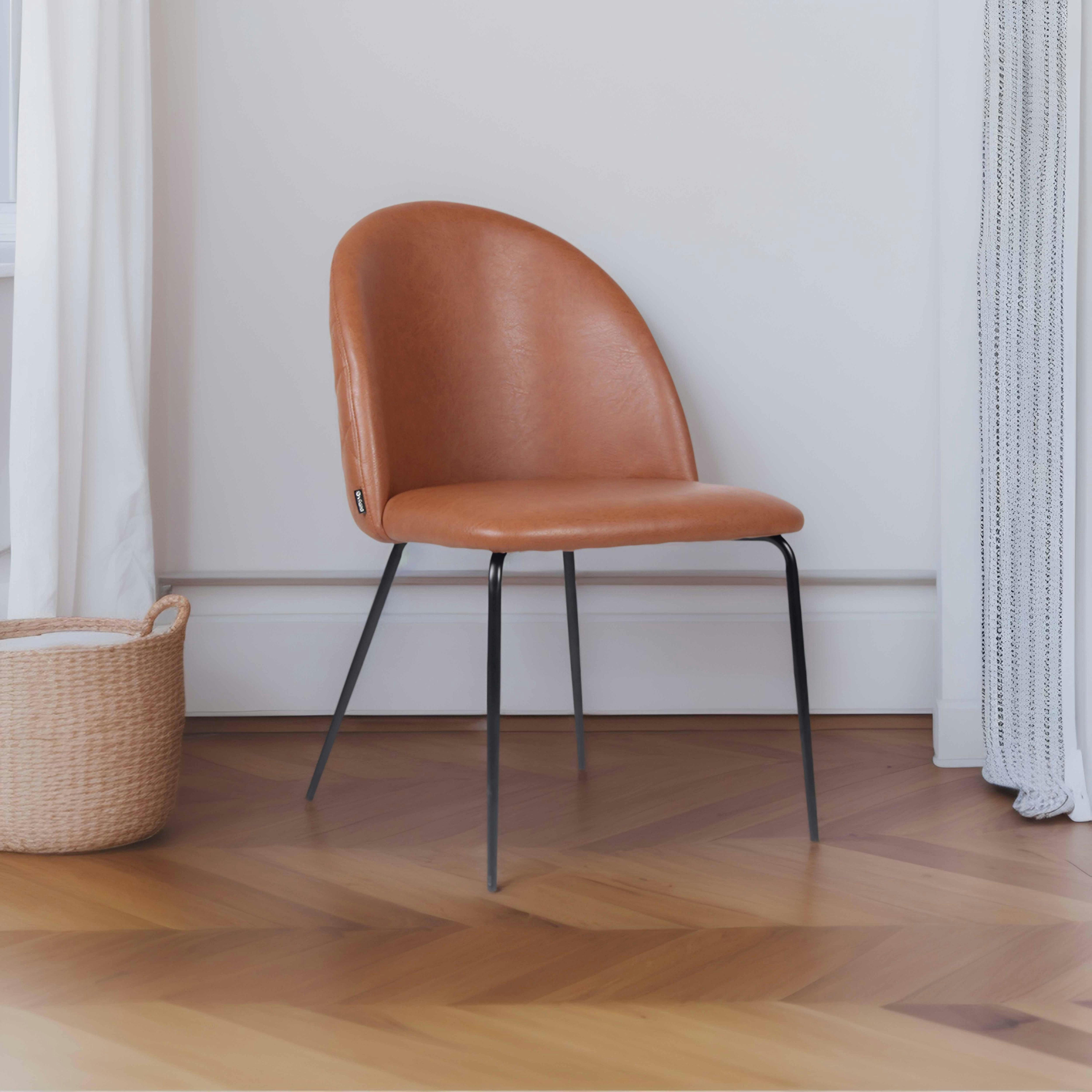 CHESTER - Lot de 4 chaises en textile enduit marron foncé