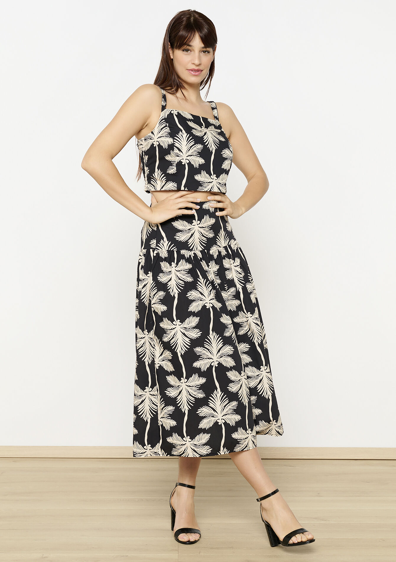 Midi-rok met palmprint