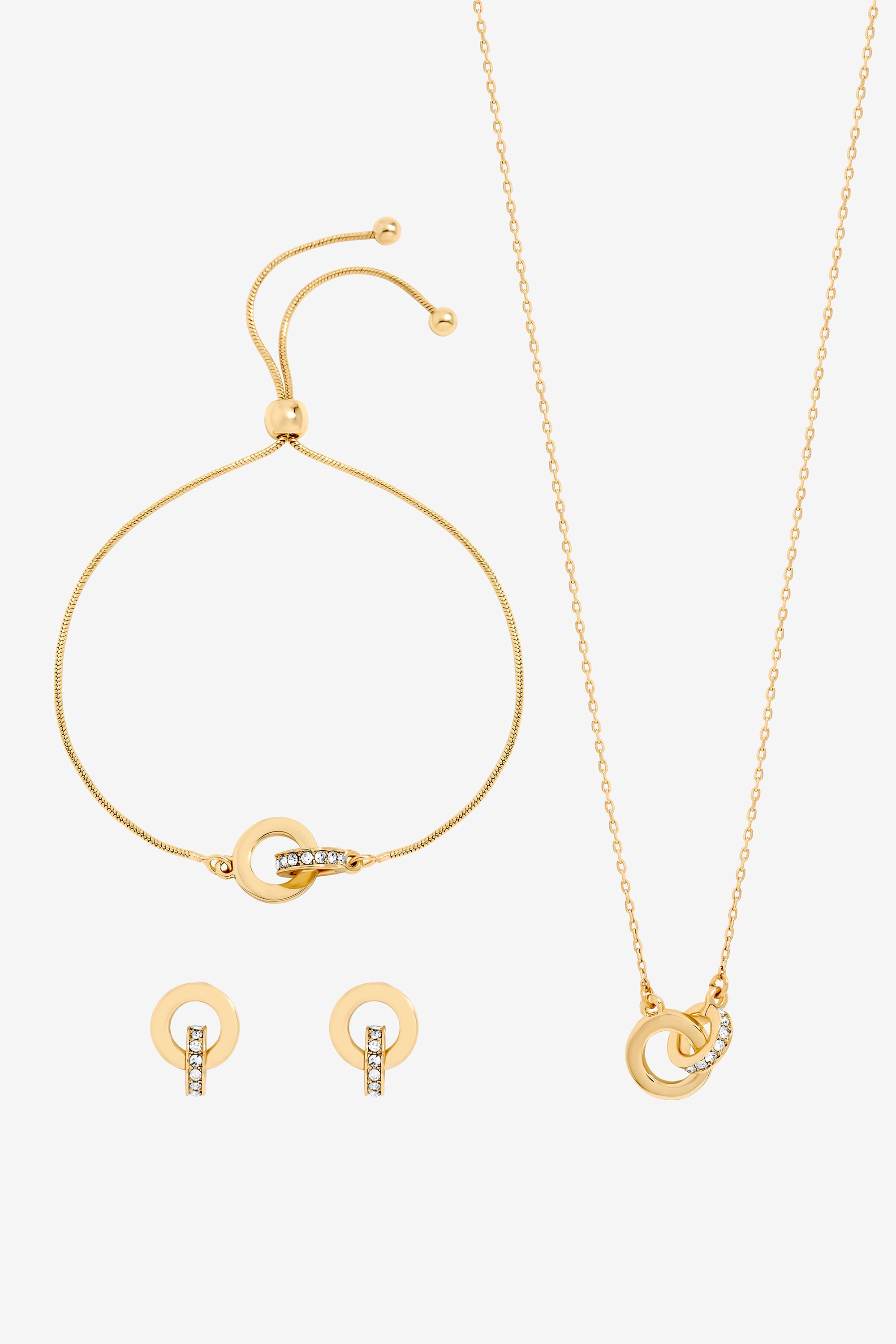 Jon Richard Gold Plated and Crystal Circle Link Trio Set - Gift Box