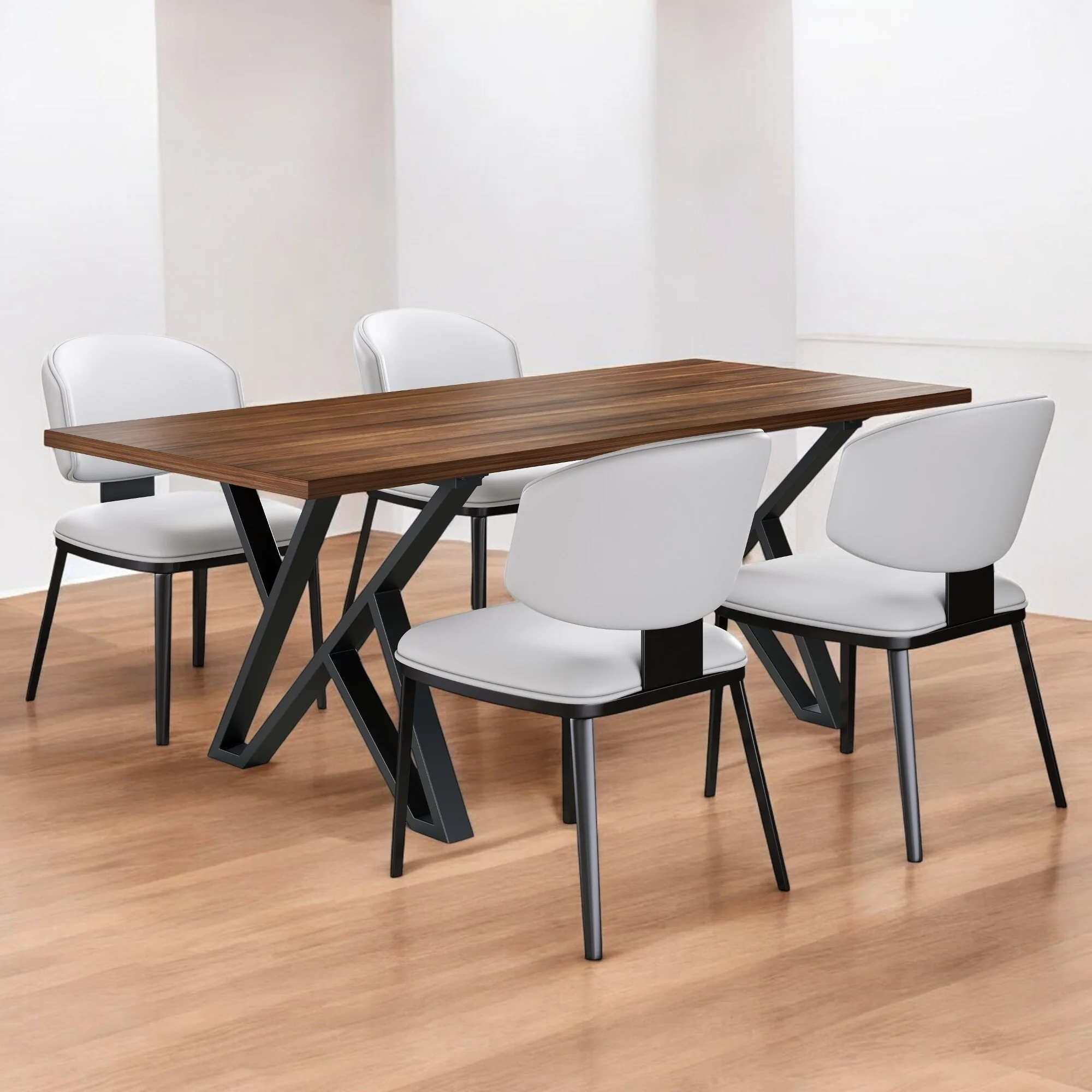 5-Piece Modern Faux Leather and Metal Dining Set, Sturdy Dining Table with 4 Chairs, Elegant Design for Dining Room or Kitchen