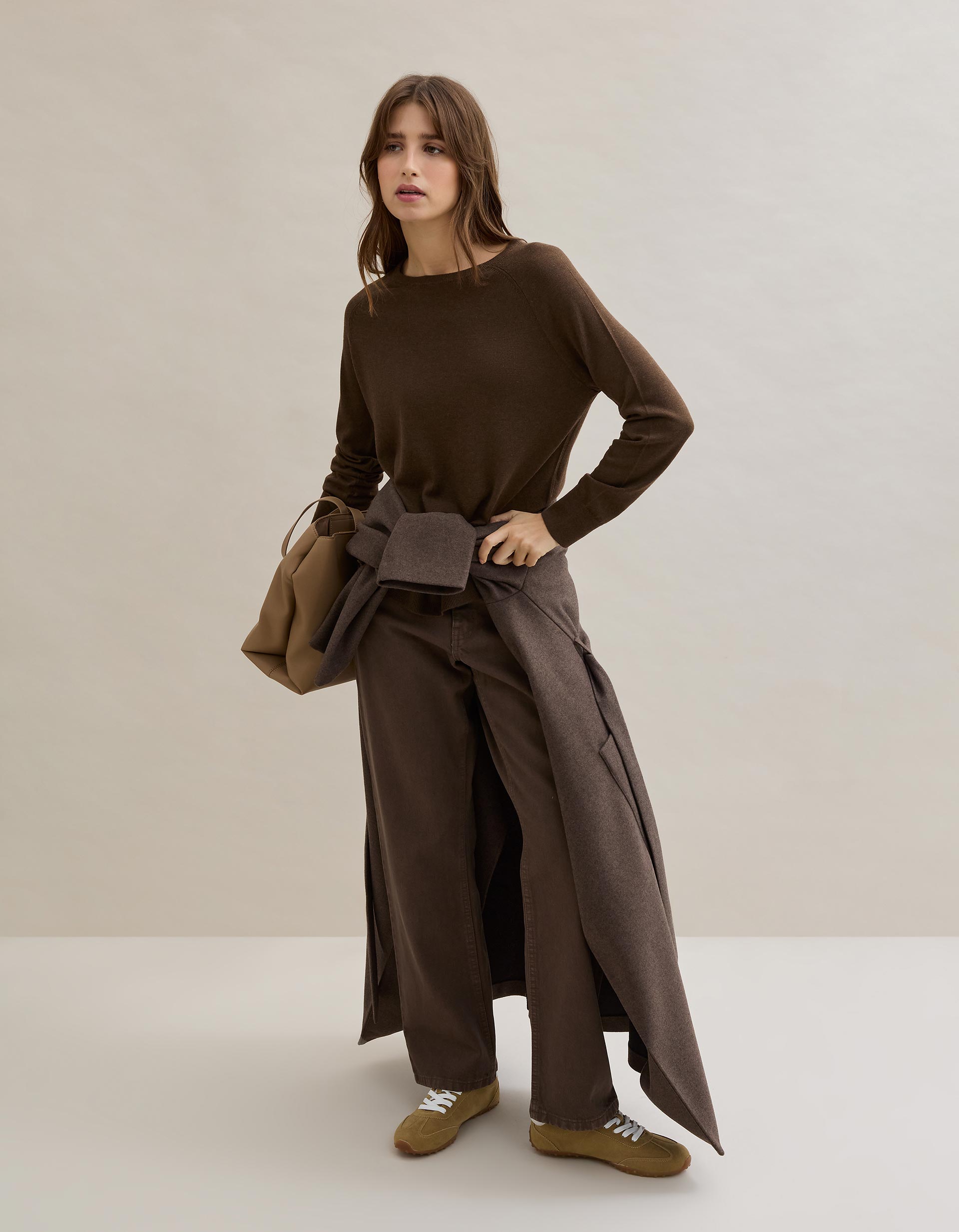 Camisola com Caxemira, Mulher, Castanho