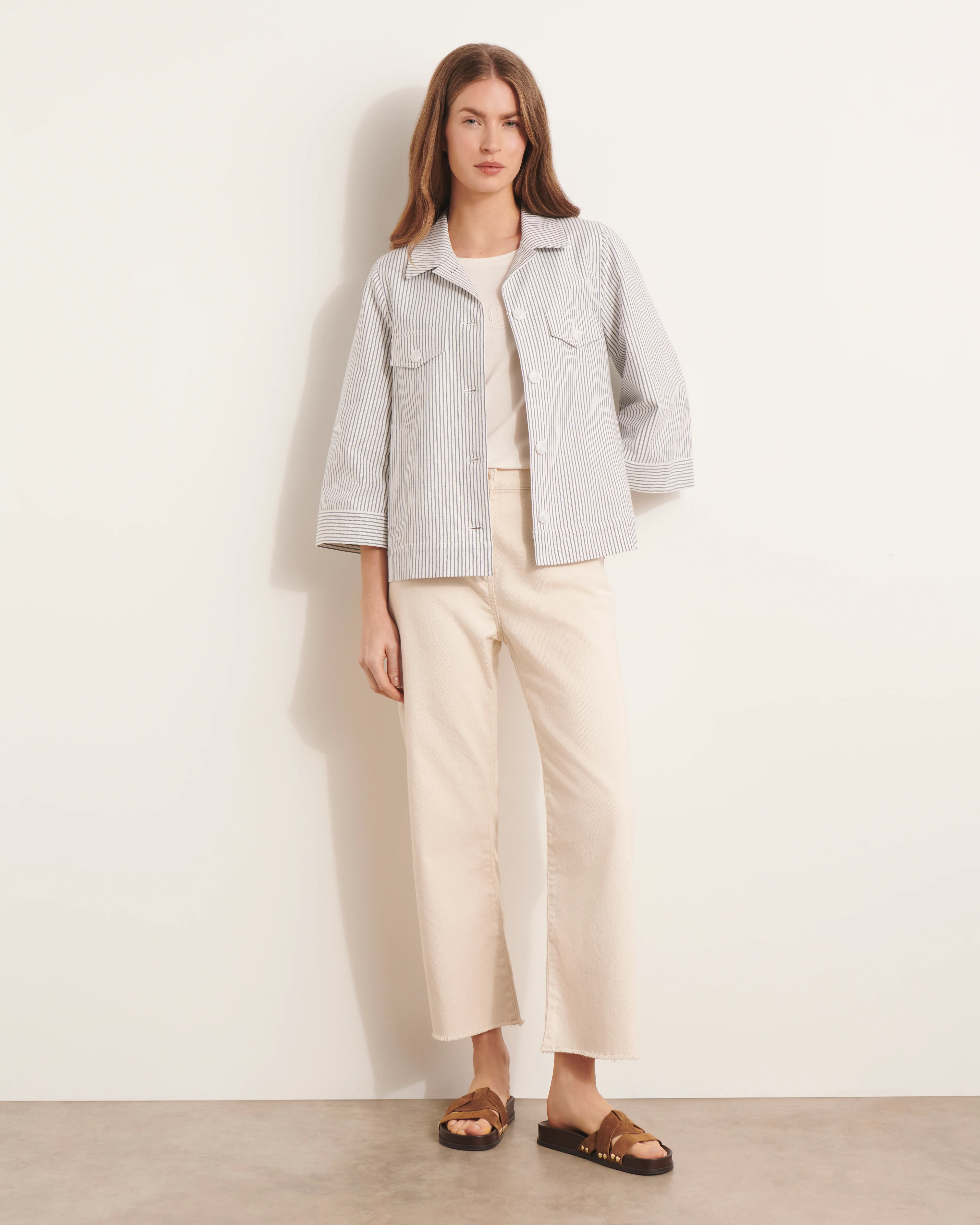 Veste courte à rayures beige et bleu BALIESSE/13219/521