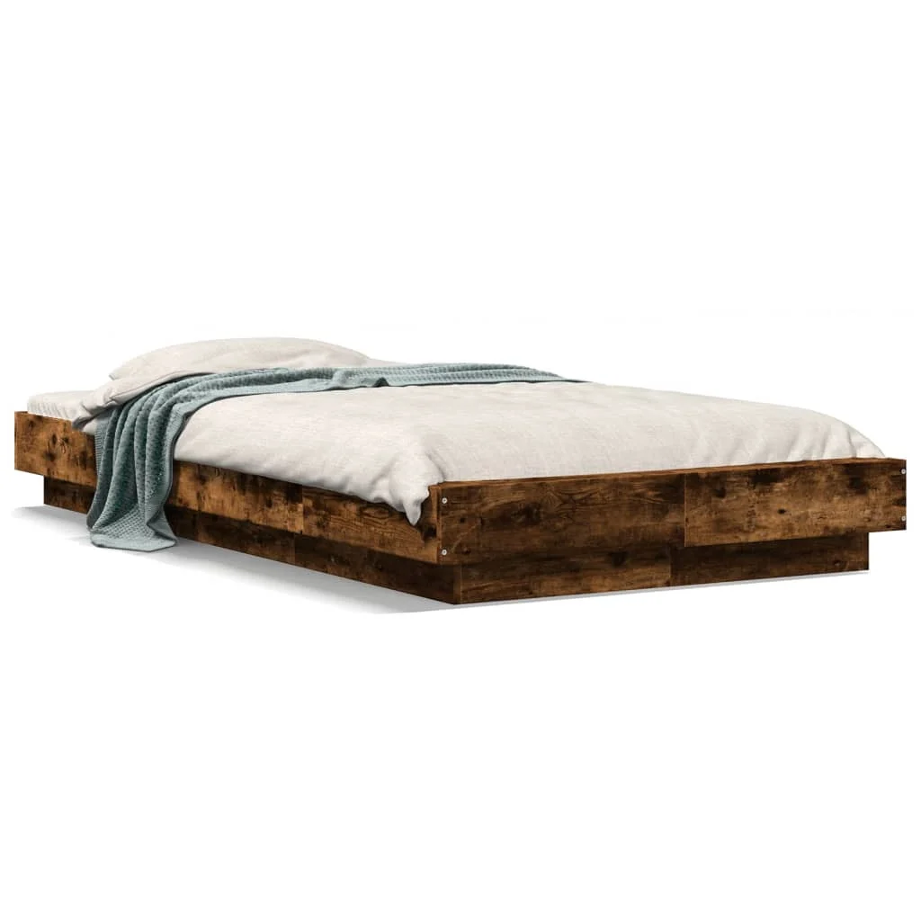 Łóżko Drewniane Rama Łóżka Sofa Brązowe Do Sypialni Pokoju LED 75x190 cm