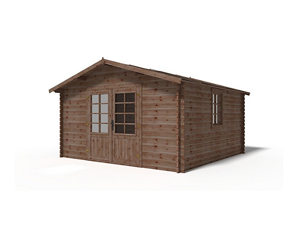 Abri de jardin en bois - 15.2m2 - 3.9x3.9m - Traité - Ep. 34mm - Couleur: marron - DOM563
