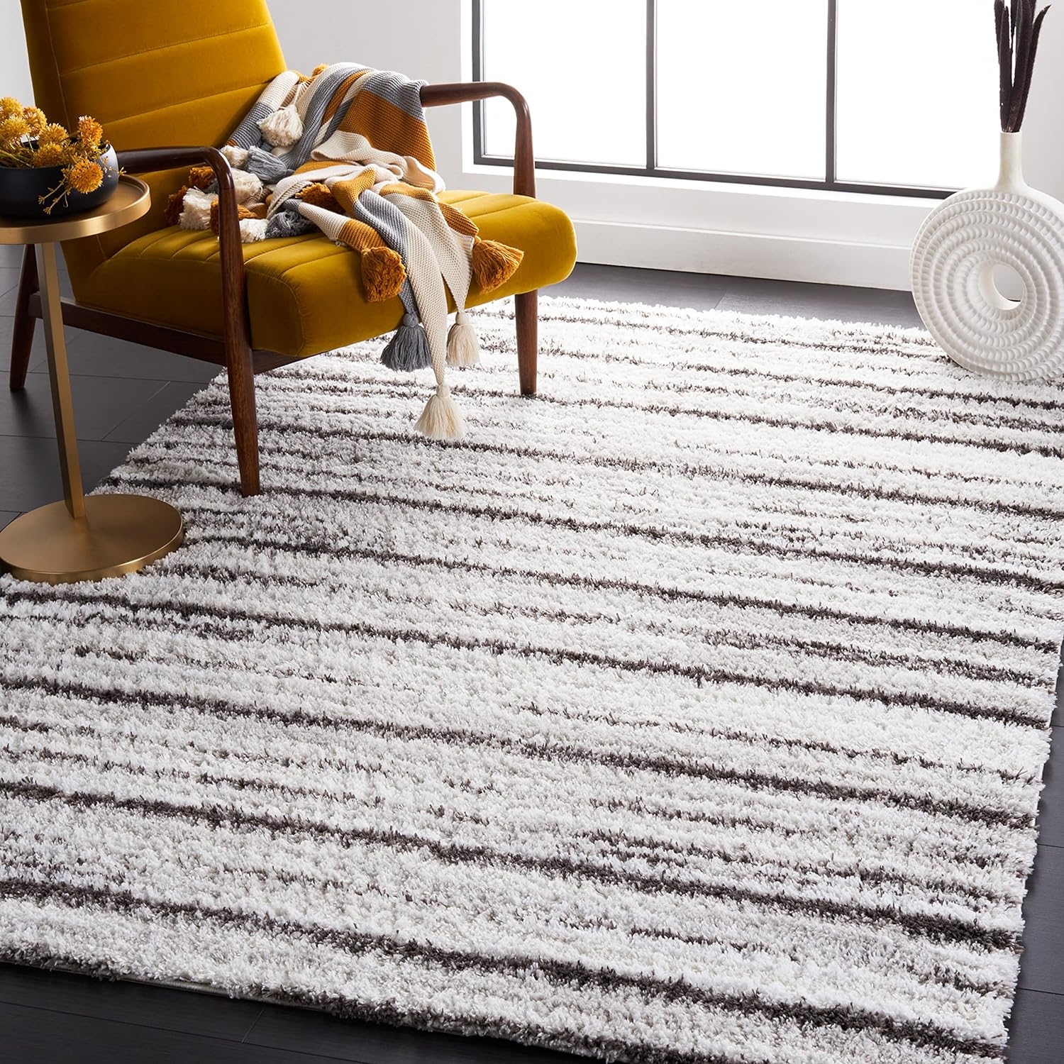 SAFAVIEH Berber Shag Collection Area Rug - 9' x 12', Grey & Dark Grey, Stripe Design, Non-Shedding & Easy Care, 1.25-inch Thick Ideal for High Traffic Areas in Living Room, Bedroom (BER565F)
