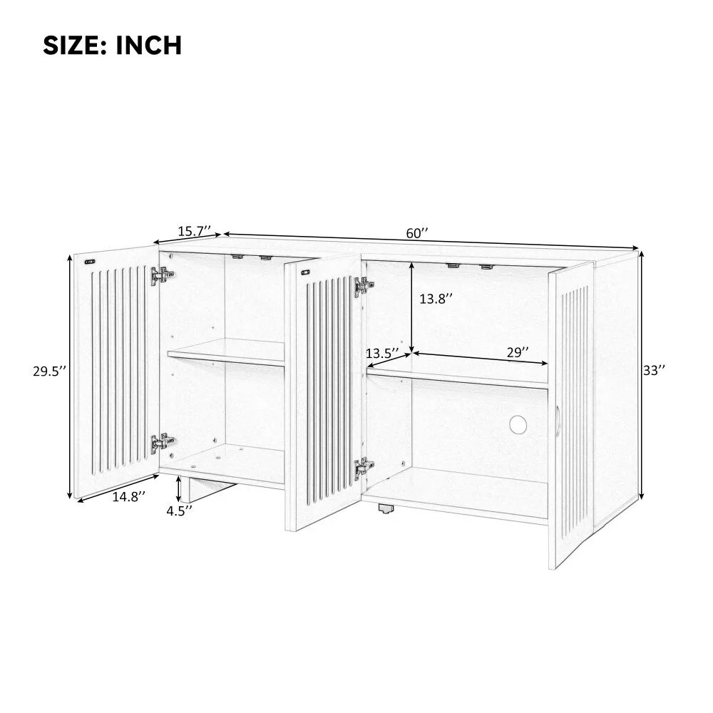 Modern Style Sideboard with Superior Storage Space, Hollow Door Design and 2 Adjustable Shelves