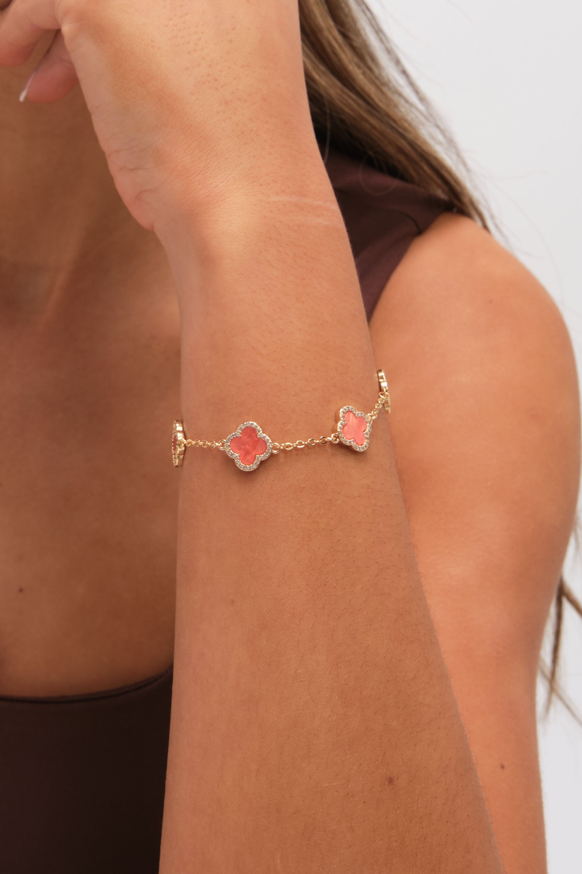 Jon Richard Gold Plated Coral Clover Station Bracelet